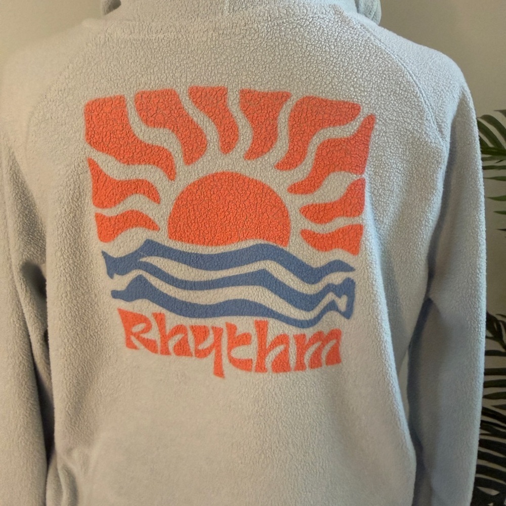 Rhythm Soft Blue Hoodie with Multicolor Drawstrings and Back Logo - Picture 7 of 8